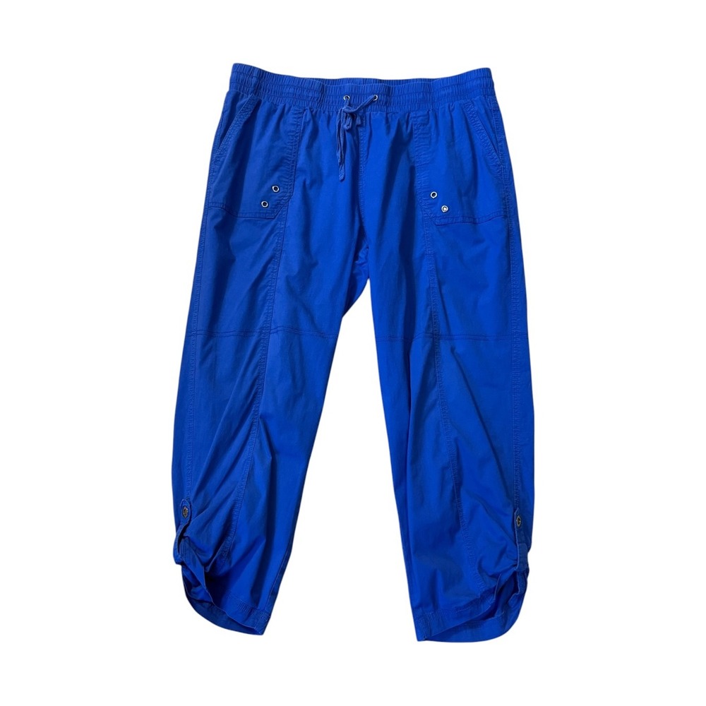 Palm Rio Womens Blue Cotton Stretch Cropped Utility Cargo Pants Size L RN 87348